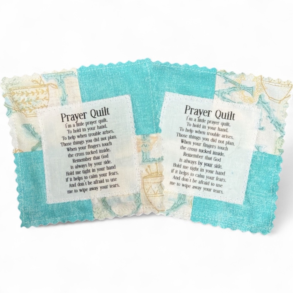 Handcrafted Prayer Quilt Set of 2 with Uplifting Prayer and Wooden Cross Inside